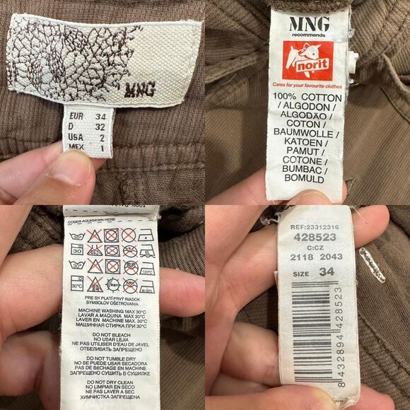 Y2K Grunge MNG Mango Brown Cargo Capri Pants Floral Embroidery Buckle Hem Size 2 - Picture 8 of 8